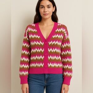 Cato Pink Green Zigzag Cardigan XL